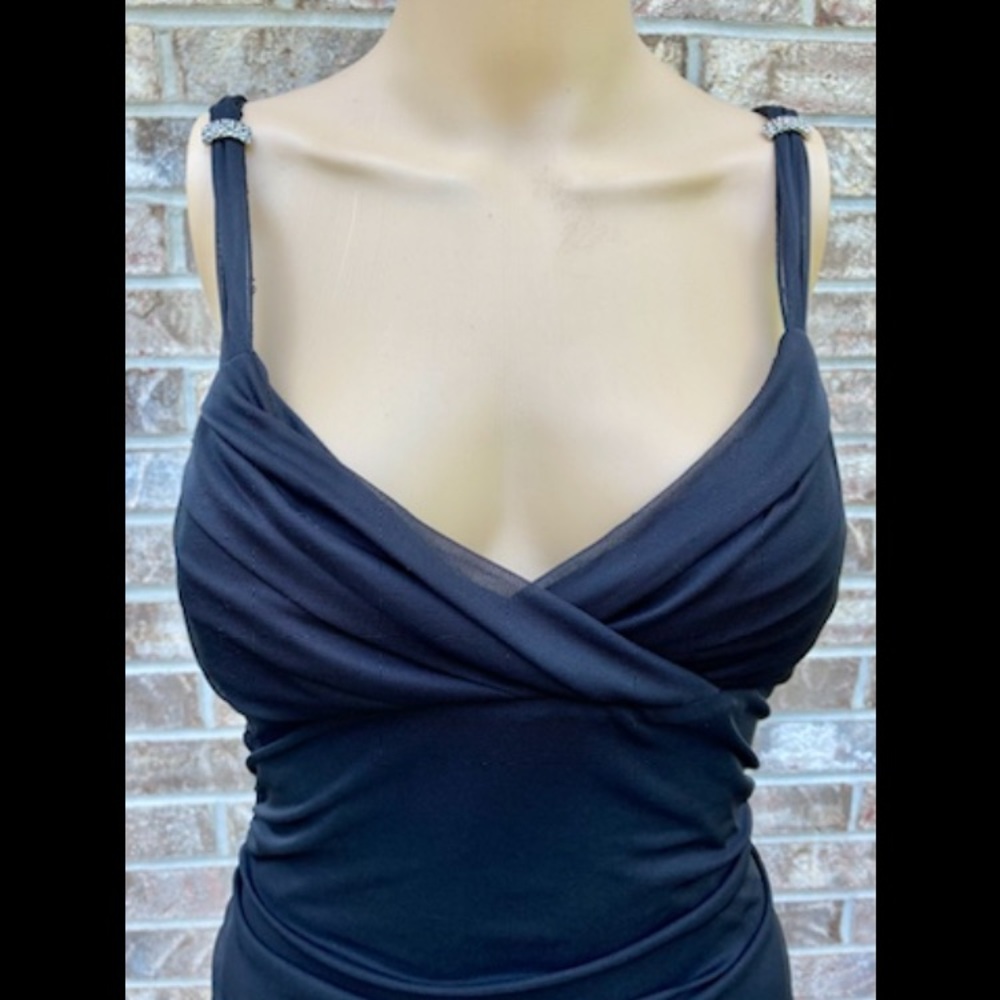 90s/Y2K Black Mesh Ruched Goth Midi Dress - Picture 4 of 9